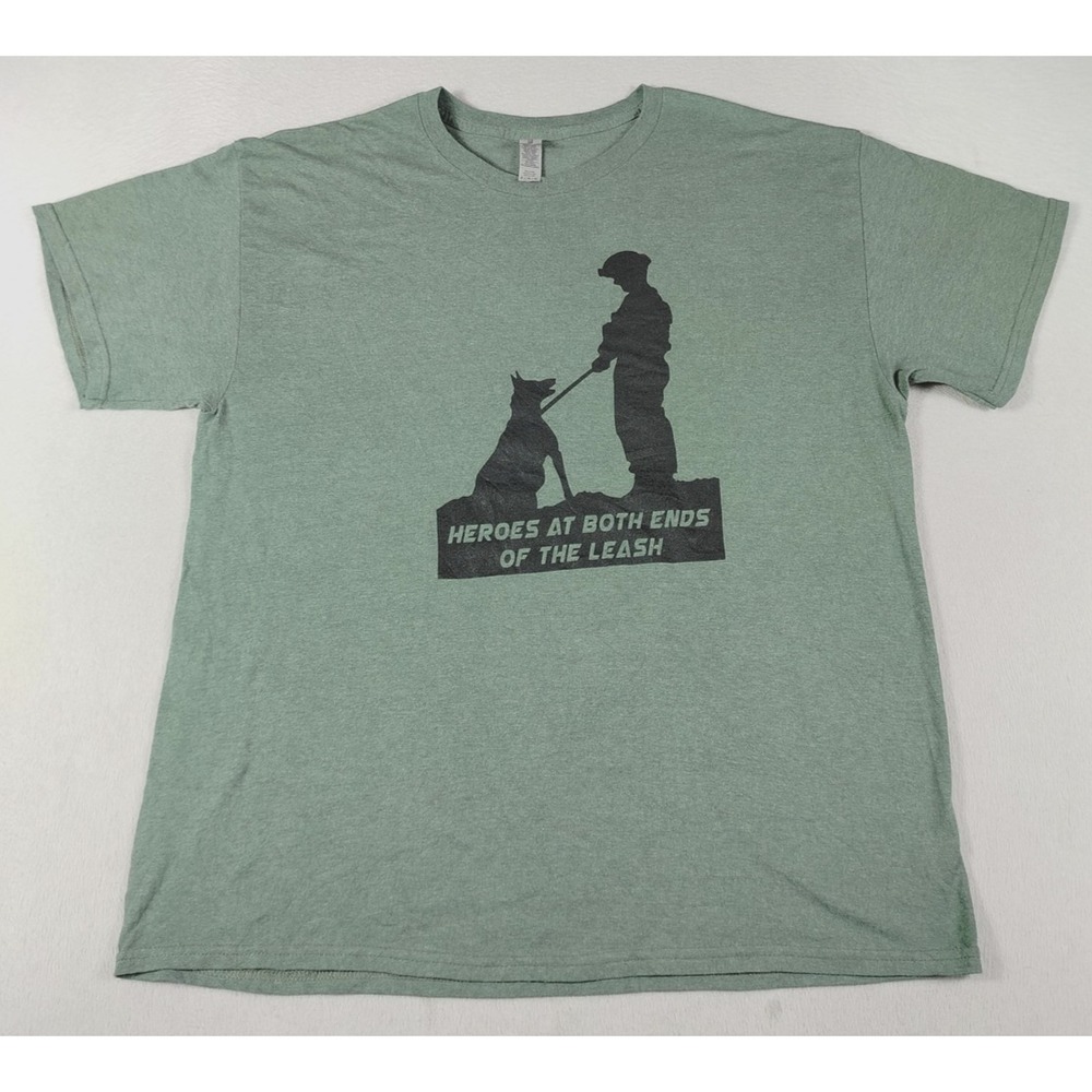 Gildan Shirt Mens XL Green Heroes At Both Ends Military K-9 Working Dogs Soldier